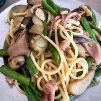 イカインゲンエリンギニンニク和風パスタ
