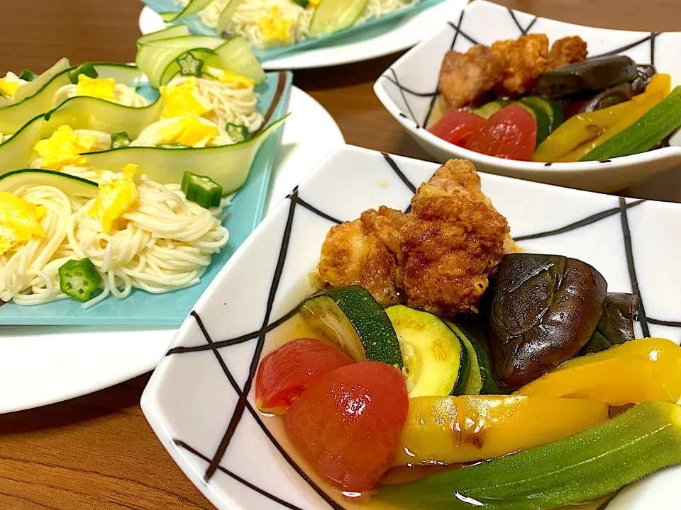 夏野菜の焼き浸しで、七夕そうめん|＊k＊さん