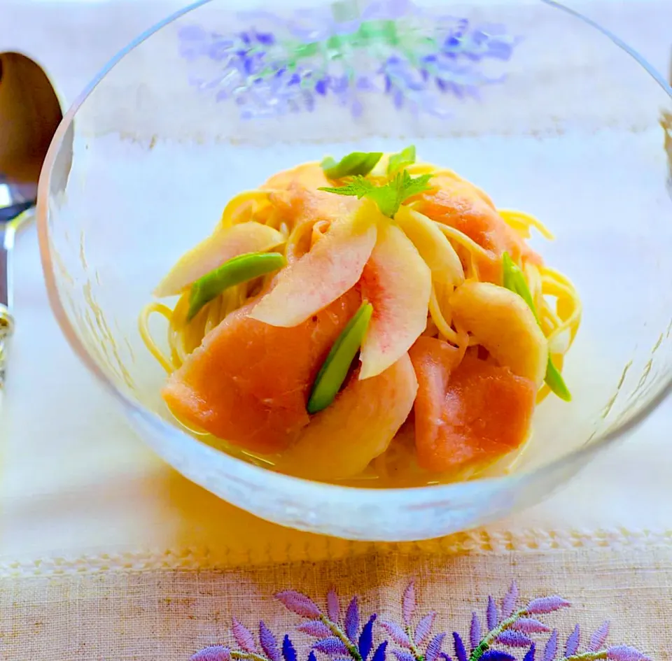 夏に爽やか桃の冷製パスタ🍑|Dans La Cuisine ⭐︎ Mayumiさん