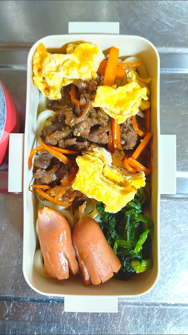 旦那弁当　2022/7/14

プルコギうどん弁当
玉子焼き
タコさんウインナー
ほうれん草ソテー|ユキヨメ♪さん