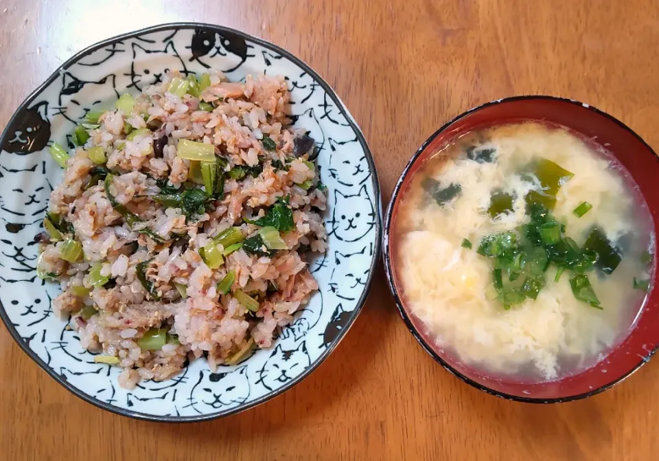 2022 0713　ツナと小松菜の炒飯　わかめ卵スープ|いもこ。さん