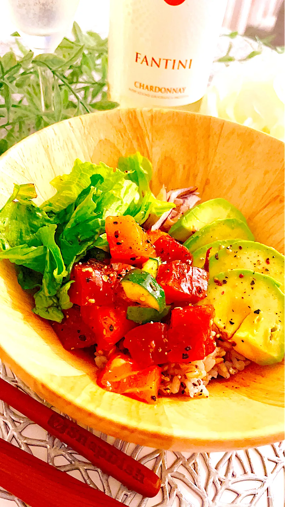 Snapdishの料理写真:今宵のお一人さまご飯🥗🥂✨🥰ポキ丼でｶﾝﾊﾟｲｯ🥂|ゆかこさん