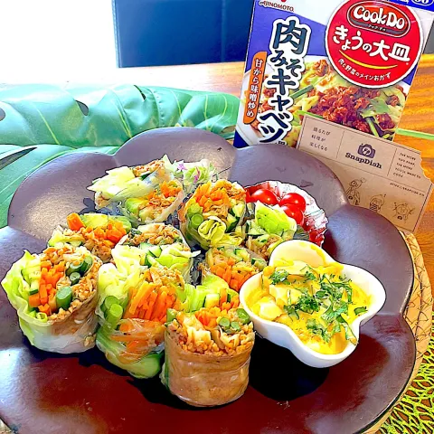 「「Cook Do® きょうの大皿®」肉みそキャベツ用」を使ってみたSnapdishの料理・レシピ写真:勝ち飯！！AJINOMOTO！肉みそキャベツのアレンジ料理生春巻き🌼