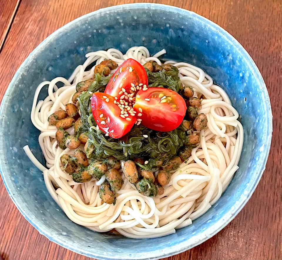 ブランチ♯納豆めかぶ麺♯半田そうめん|小松菜さん