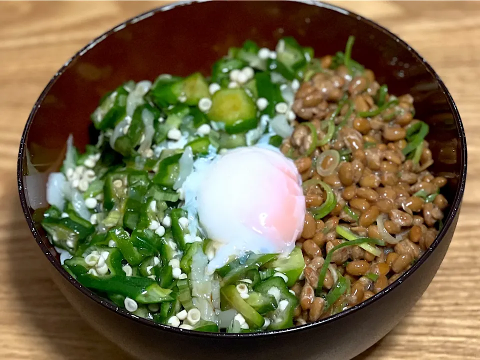 Snapdishの料理写真:☆イカオクラ納豆丼|まぁたんさん