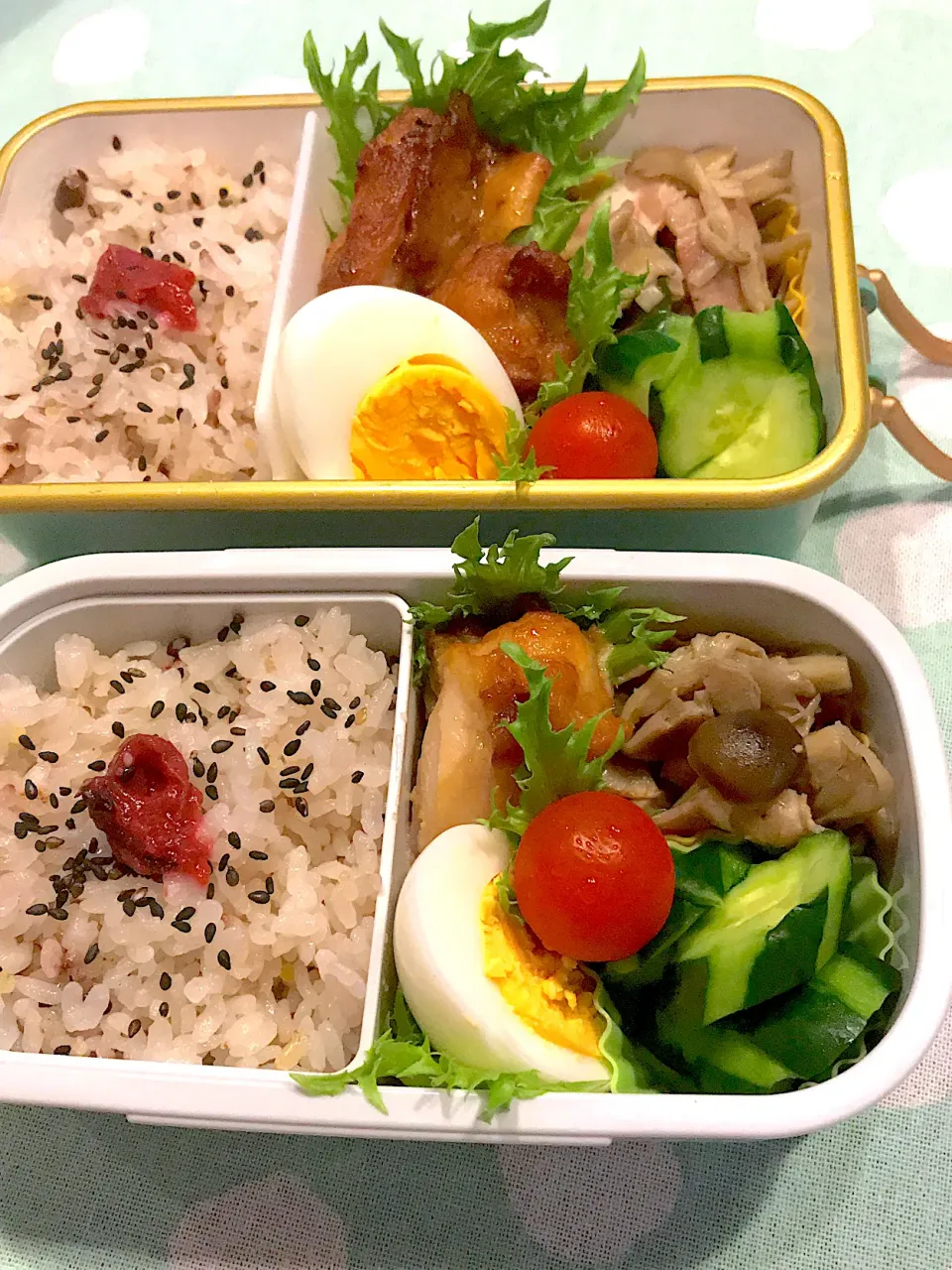 Snapdishの料理写真:2022.7.19  ＊今日のお弁当＊たっぷりきのこベーコン＊|rinrin*mama*さん