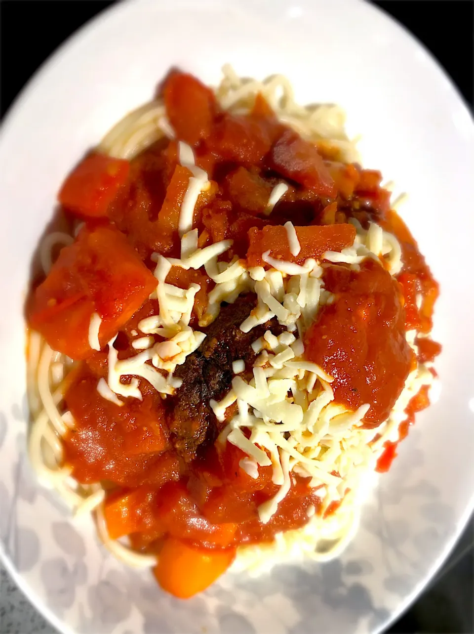 BentoFox's dish Thick and rich homemade Spaghetti sauce, pressed ground beef patty topped with mozzarella cheese 😋|BentoFoxさん