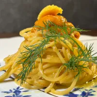 ウニと生カラスミのクリームパスタ