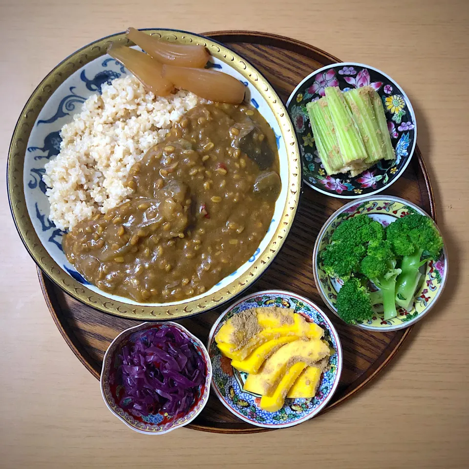 #vegan 
茄子とムング豆のカレー　2日目|makiko_aさん