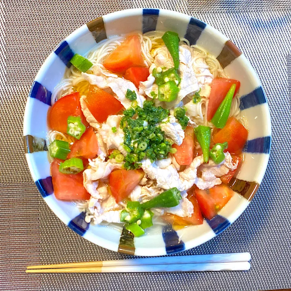 鶏がら豚しゃぶ夏野菜そうめん|Mさん