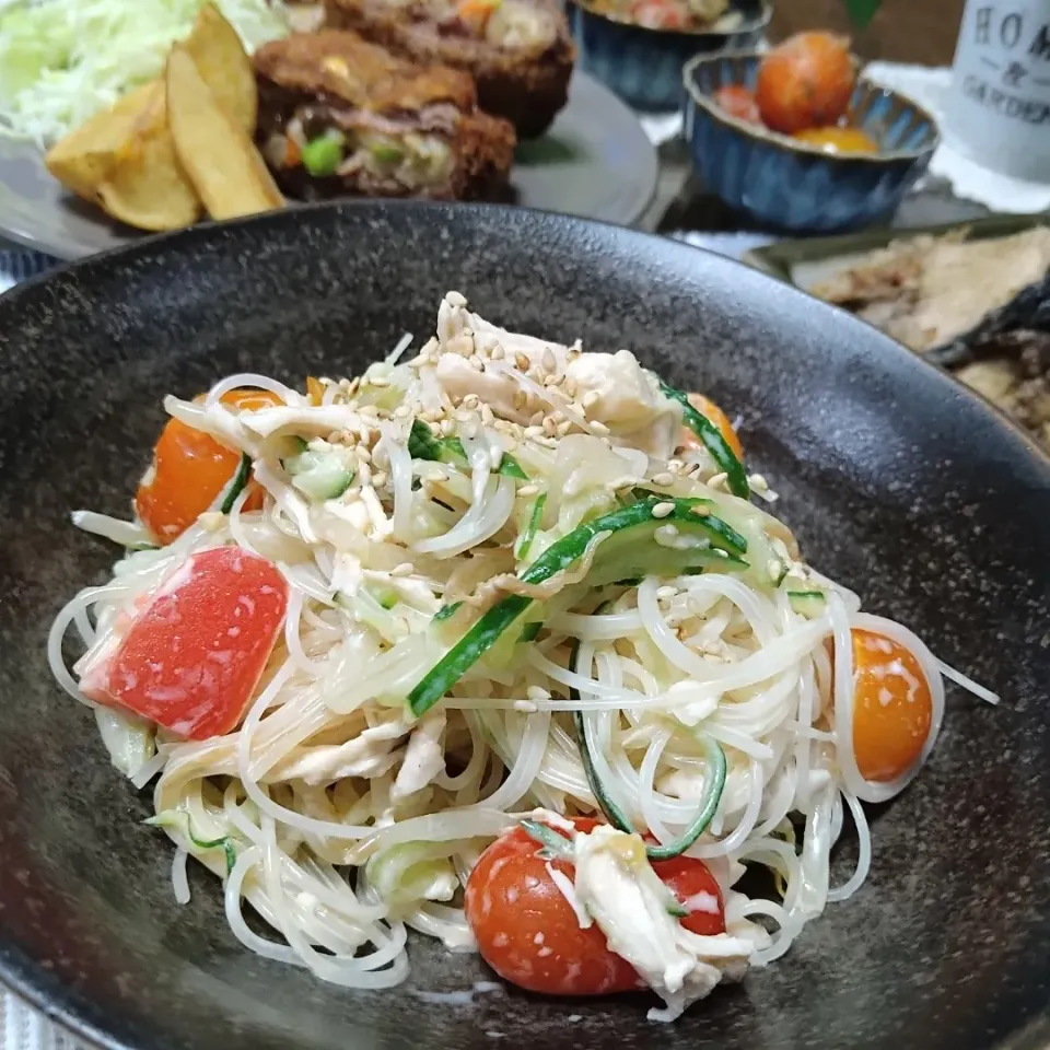 からあげビールさんの料理 野菜たっぷり♪トマトとささみのオイマヨラーポン春雨サラダ|とまと🍅さん