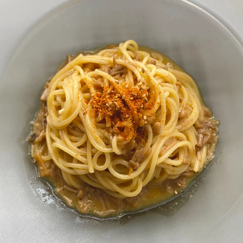 なめ茸と出汁卵のとろとろパスタ|OLの気ままご飯🍽さん