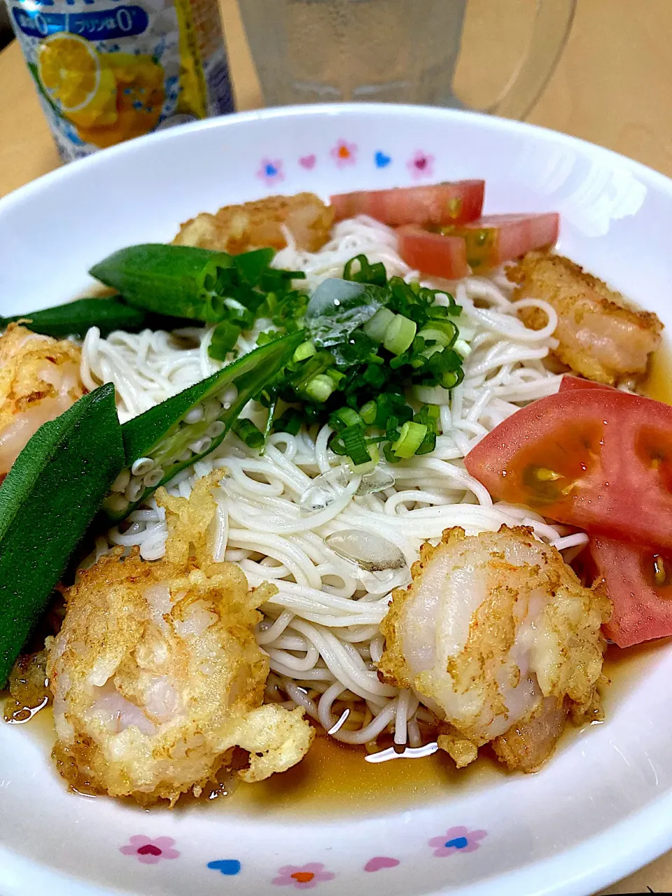 単身赴任中の男飯(冷やしエビ天ソーメン)|おおもりの星さん