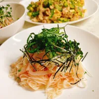 Snapdishの料理写真:冷製パスタ風明太子とイカのそうめん|sachikoさん