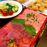 ネギトロマグロ丼&ササミの天ぷら♡