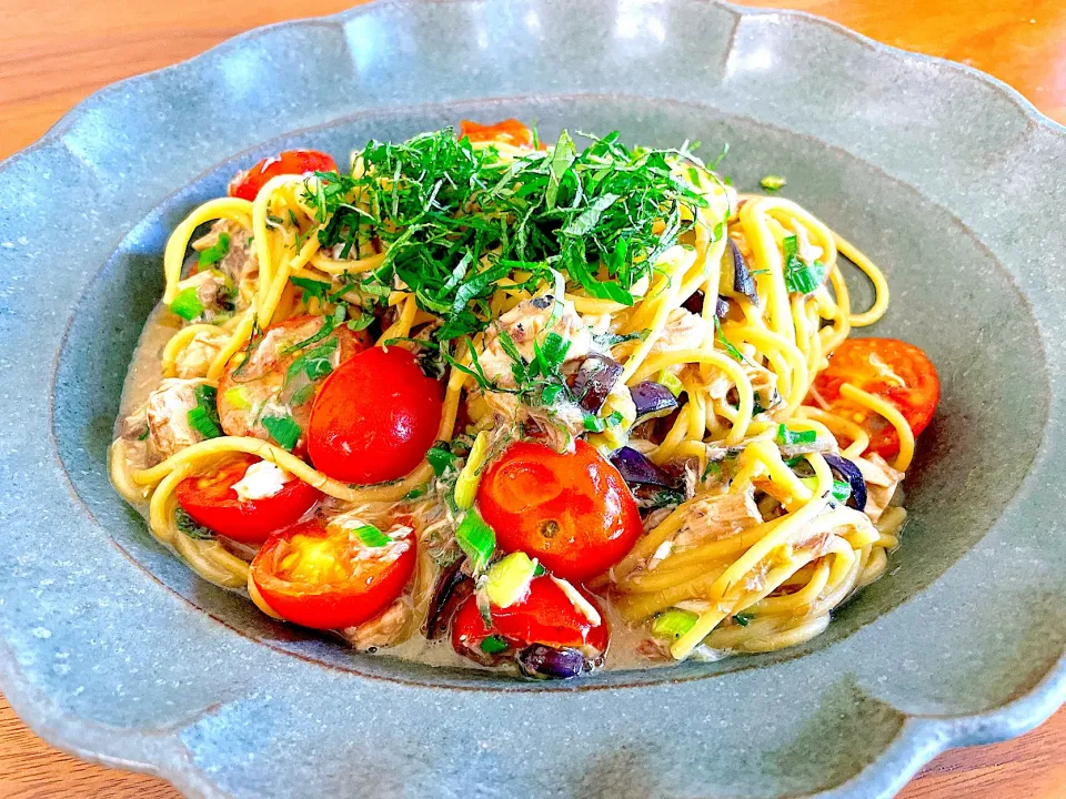 さばとなすとトマトのパスタ|キッチンハンドたくさん