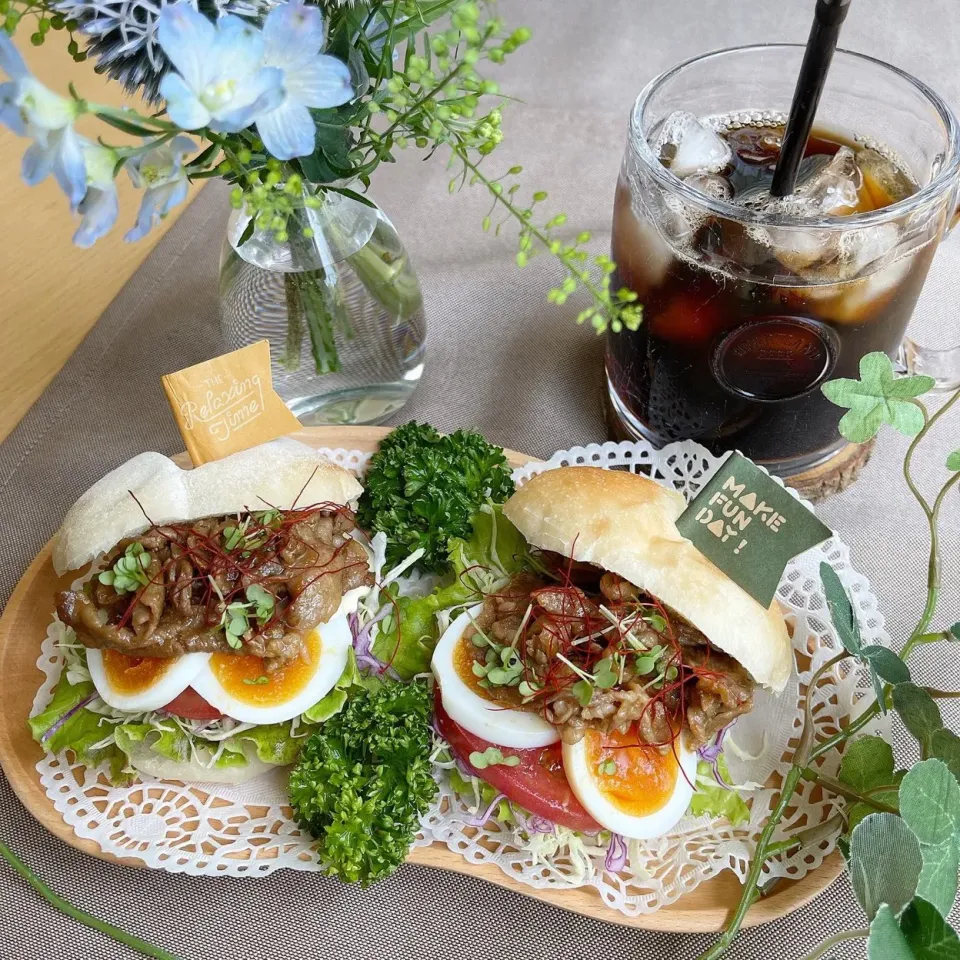 7/25❤︎イベリコ豚焼肉&半熟茹でたまごサンド🌱✨お弁当残り物で…|Makinsさん