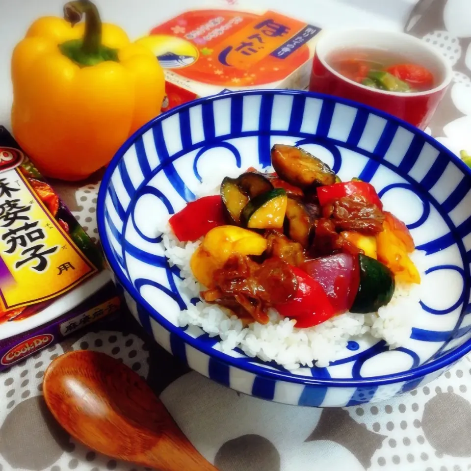 Snapdishの料理写真:「勝ち飯®」スタミナ丼
麻婆夏野菜🍆w/カルビ😋🍖🍴|choco_obaaさん