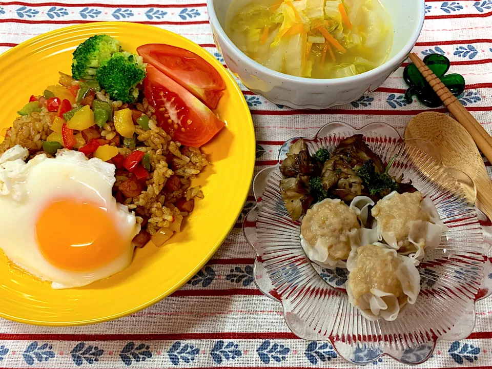 五目シユウマイとカレー焼き飯|のらねこままさん