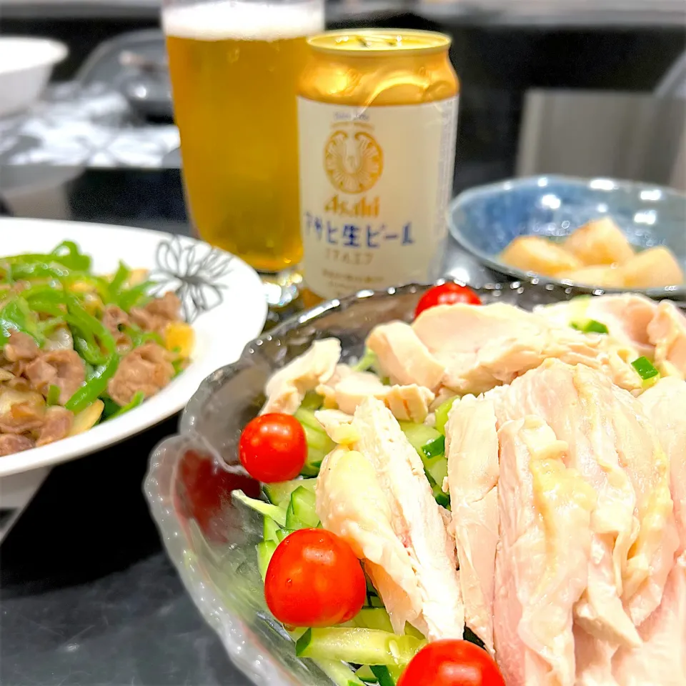 牛肉とピーマンと玉ねぎの炒め物、よだれ鶏|hinomizさん