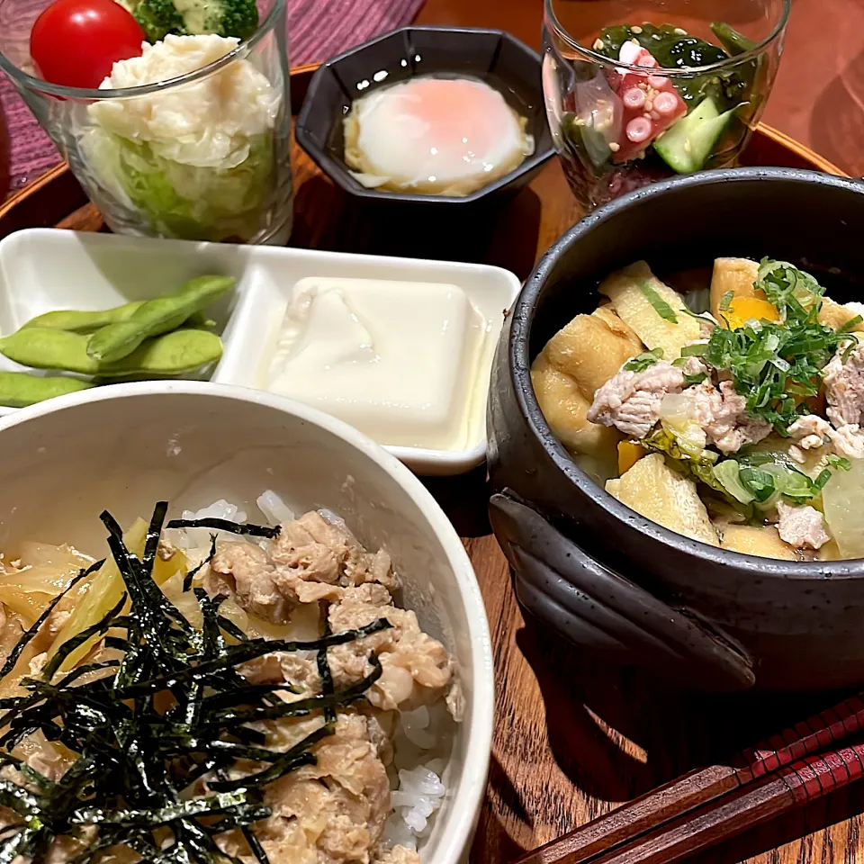 Snapdishの料理写真:今日のお夕飯　豚丼と冬瓜汁|mokoさん