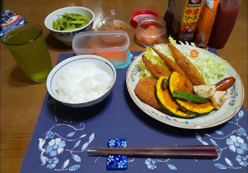 フライと素揚げの盛り合わせプレート定食(夕飯)|enarinさん