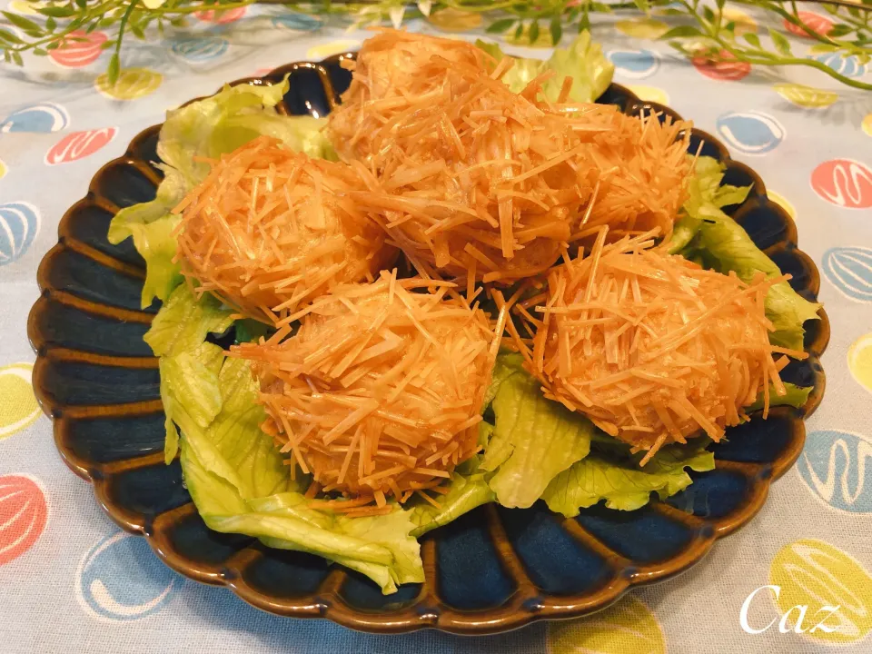 鶏と海老の線香花火揚げ|きゃずさん