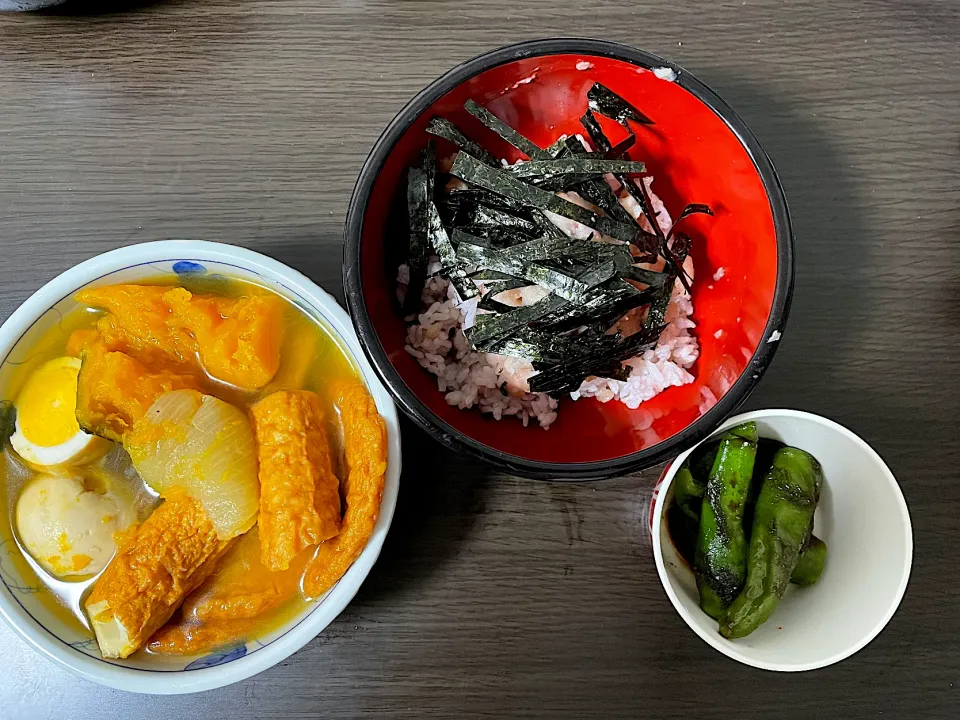 ネギトロ丼、冷やしおでん、ししとうの甘辛炒め|aaaさん