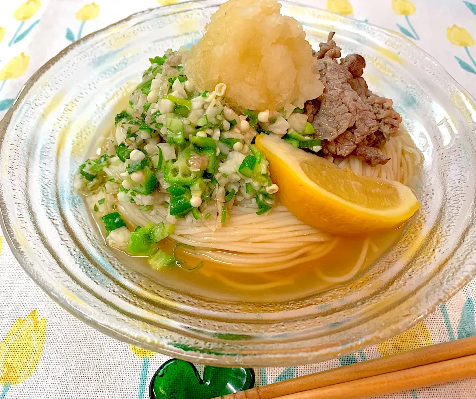 牛しゃぶネバネバ素麺|のらねこままさん