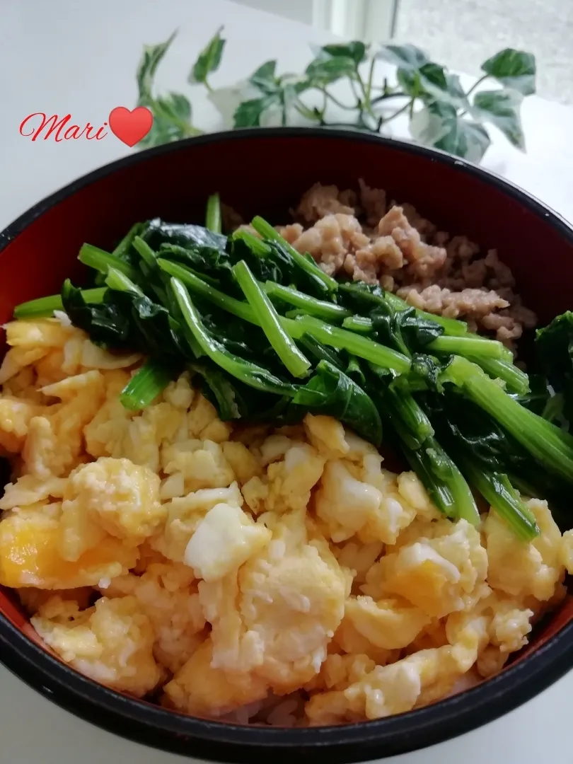 《レシピ有》フライパンで✧三色丼（鶏・卵・ほうれん草）。|Mariさん