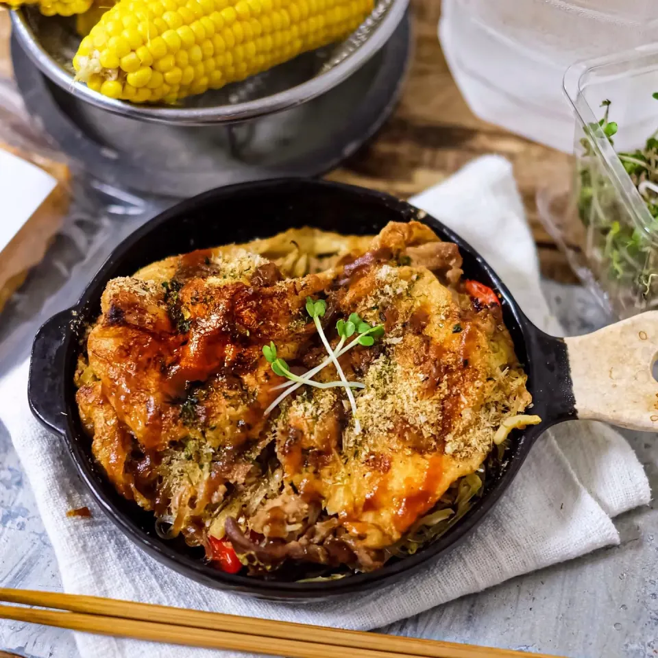 オカラのでない油揚げ　お好み焼き風|s_.tableさん