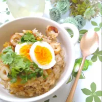 Snapdishの料理写真:沢庵ちくわの焼きめし ◡̈⋆