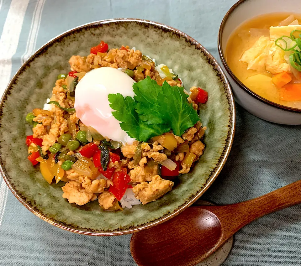 野菜たっぷり鶏ひき肉の彩り丼|のらねこままさん