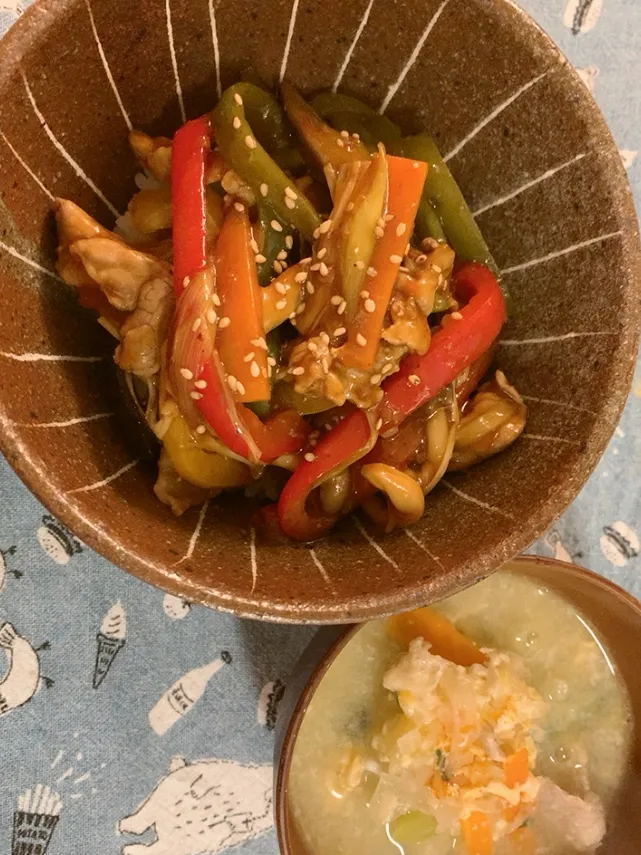 味の素「勝ち飯」スタミナ丼　たっぷり野菜の麻婆茄子丼＋金のスタミナスープ|watameiさん