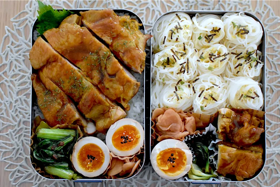 Snapdishの料理写真:息子弁当&娘弁当『中華風チキンソテー』|dra-kichiさん