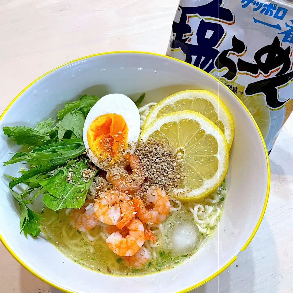 Snapdishの料理写真:サッポロ一番　塩らーめん　えびたまラーメン|nori chef☆*゜ ゜゜*さん