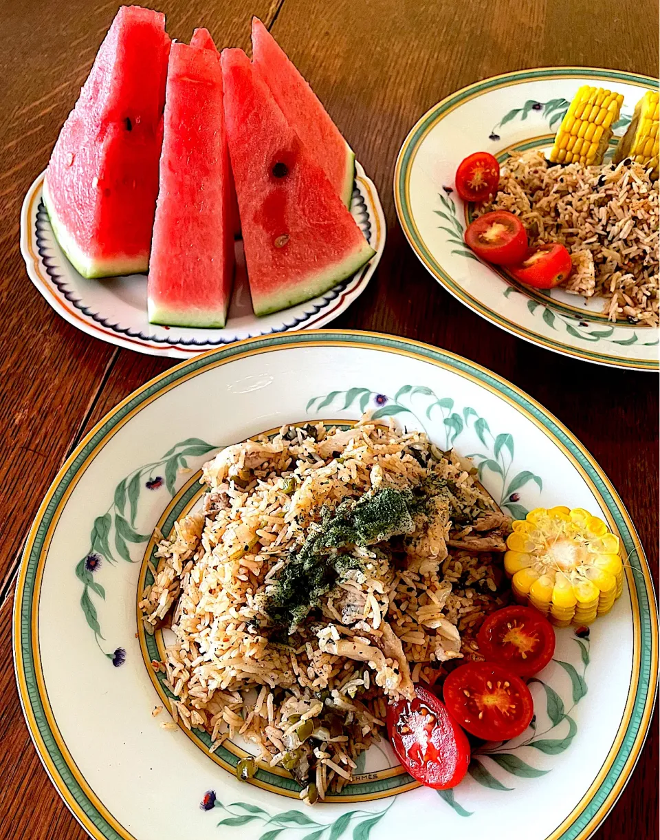 ブランチ♯ビリヤニ♯とうもろこし♯すいか🍉|小松菜さん