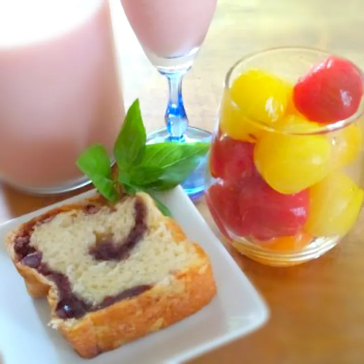 ミニあん食にトマトのマリネとスイカリキュール|くまちゃんさん