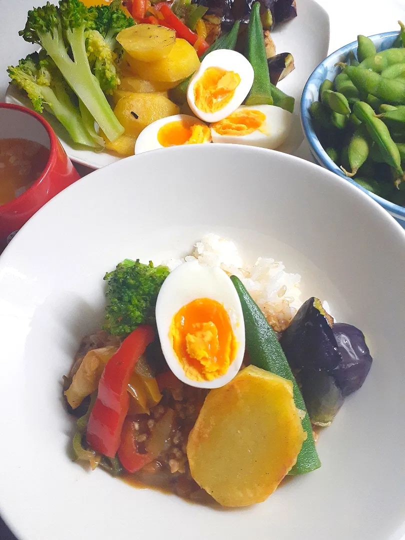 ☆夕飯☆野菜カレー、枝豆、豆腐スープ|ｼｮｺﾗさん