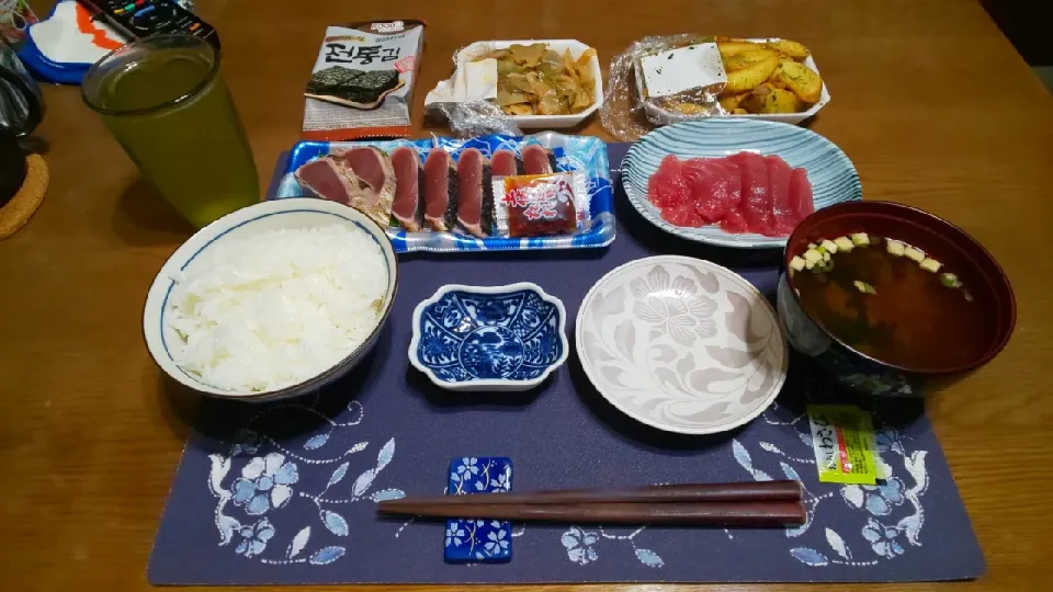 鰹のたたきとめばちまぐろの刺身(夕飯)|enarinさん