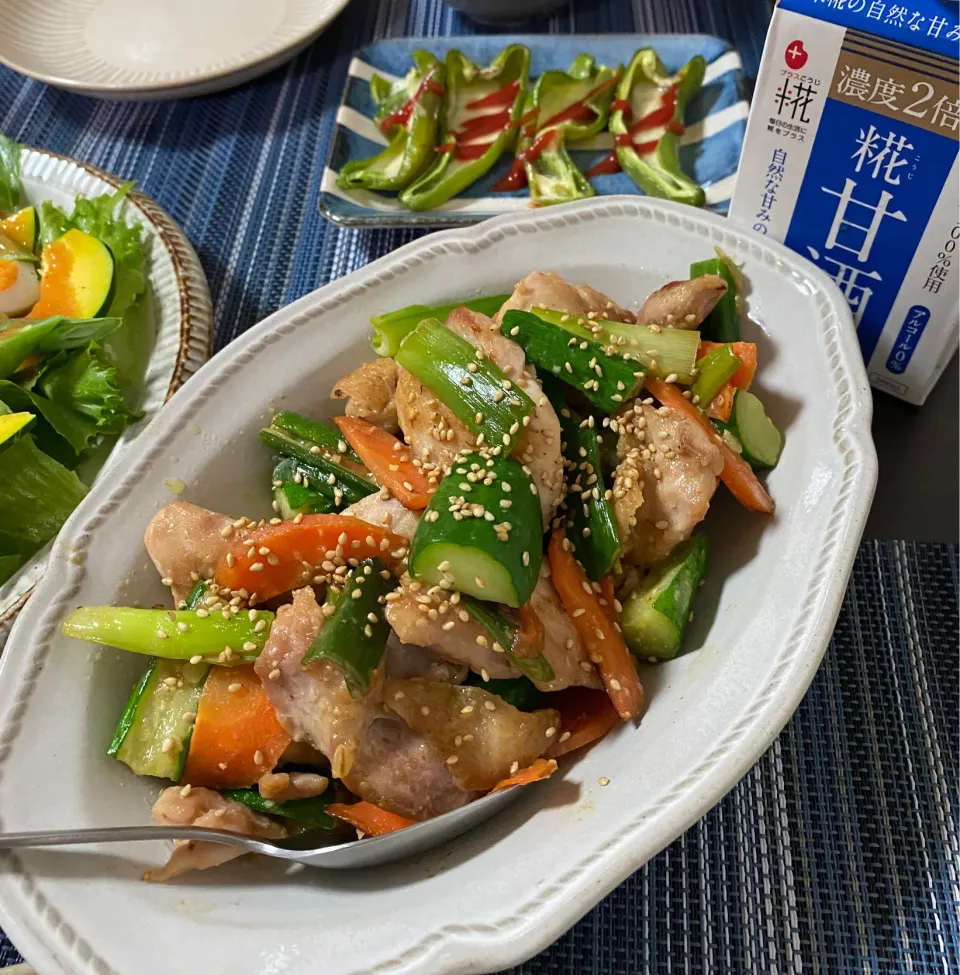 鶏肉ときゅうりの甘酒味噌炒め|ちぐあささん