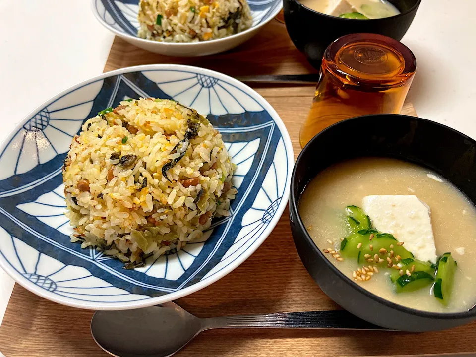 高菜納豆チャーハン、冷や汁|ＭＡＲＵＥ家の食卓さん