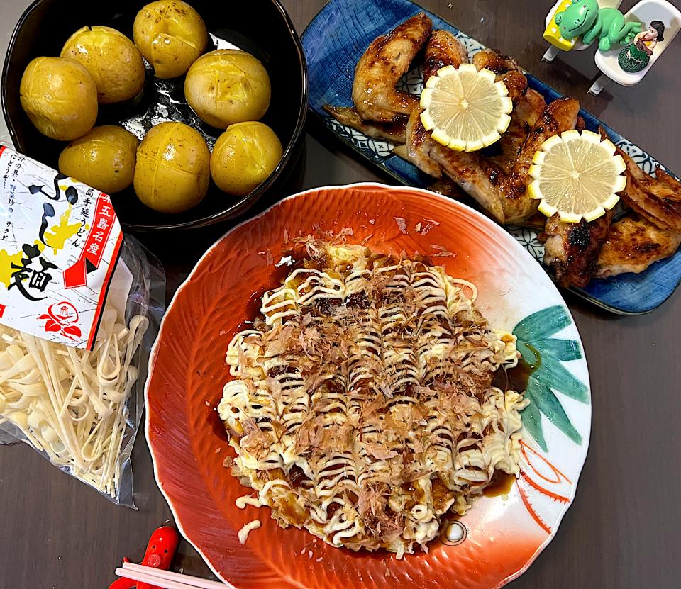 素麺お好み焼き😚