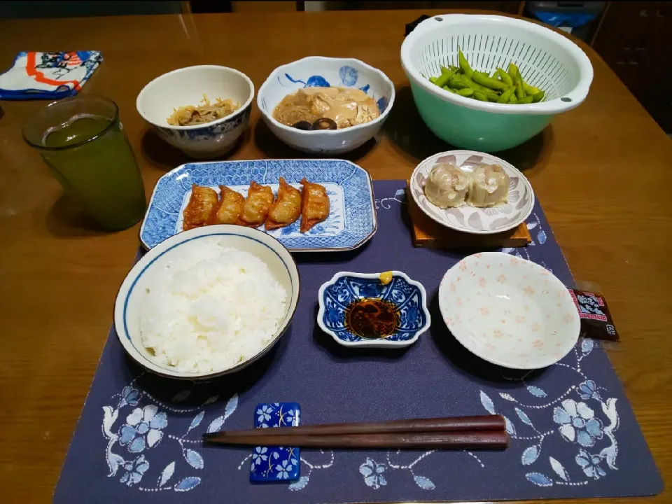 煮込み豆腐とお惣菜と枝豆とお浸し(夕飯)|enarinさん