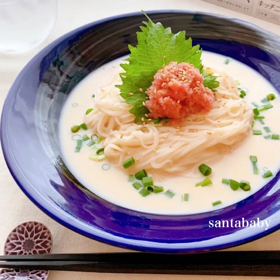 santababyさんの明太子の冷やし豆乳そうめん #楽天レシピ|楽天レシピさん