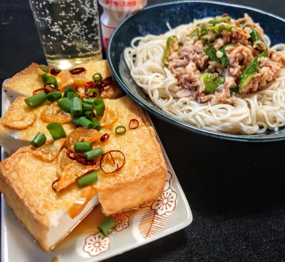 ツナオクラ和えるだけそうめん
厚揚げペペロン素敵|マギーさん