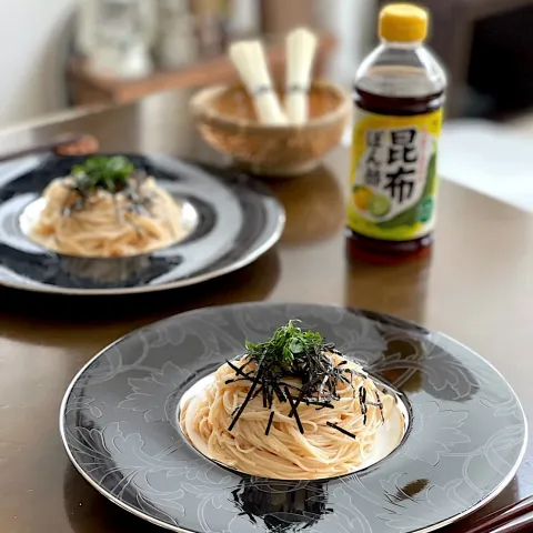 「ヤマサ昆布ぽん酢」を使ってみたSnapdishの料理・レシピ写真:明太子と昆布ポン酢の素麺　ごま油風味