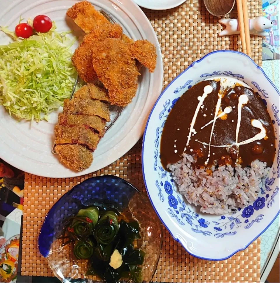 牛カツ&豚ヒレカツでカツカレーの夕ご飯🍴|ポチさん