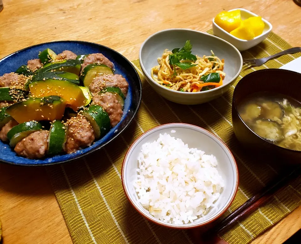 豚挽き肉、ズッキーニ、かぼちゃの中華風重ね蒸し|halさん