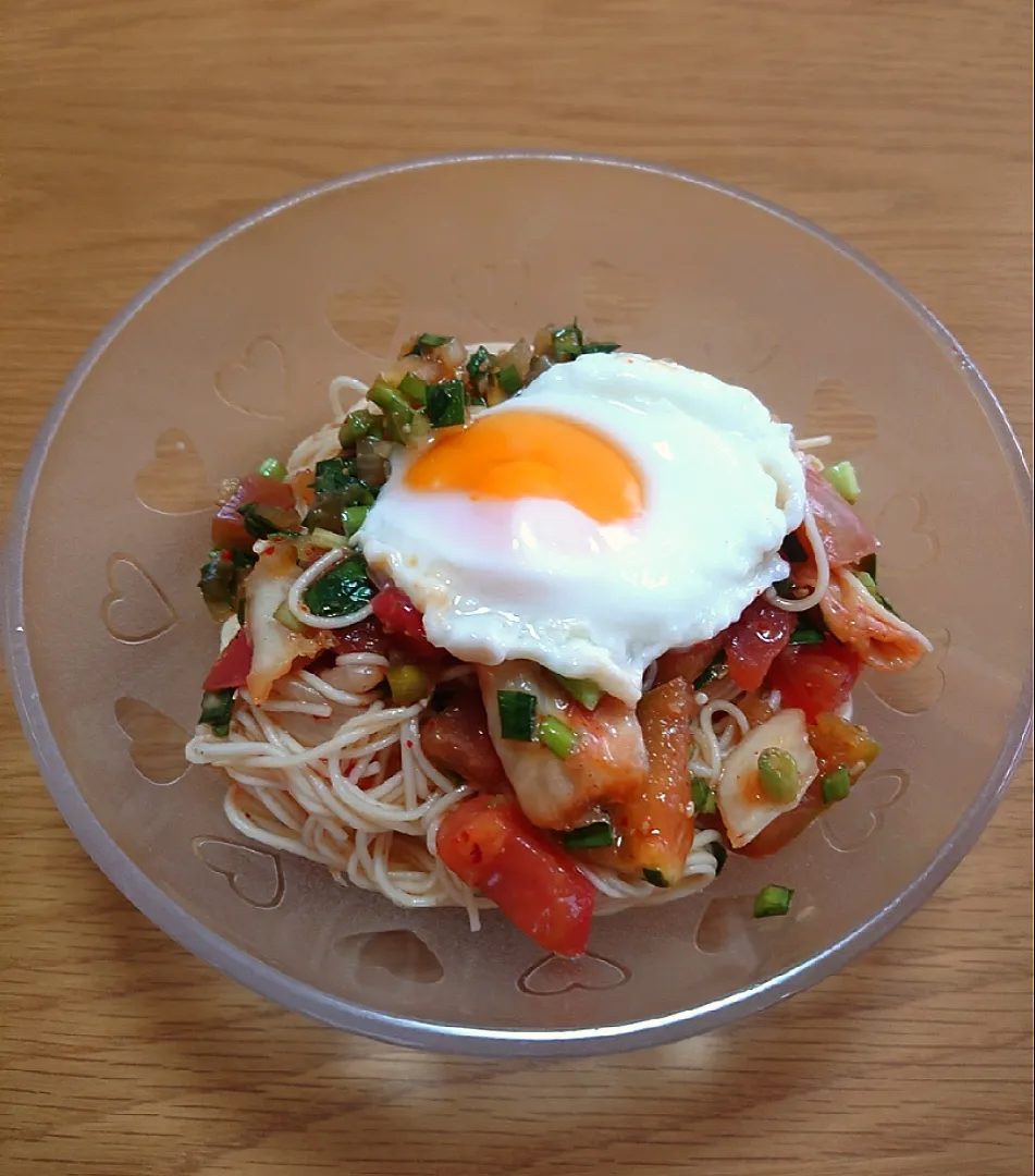 ニラトマトだれそうめん|ごはんきろくさん